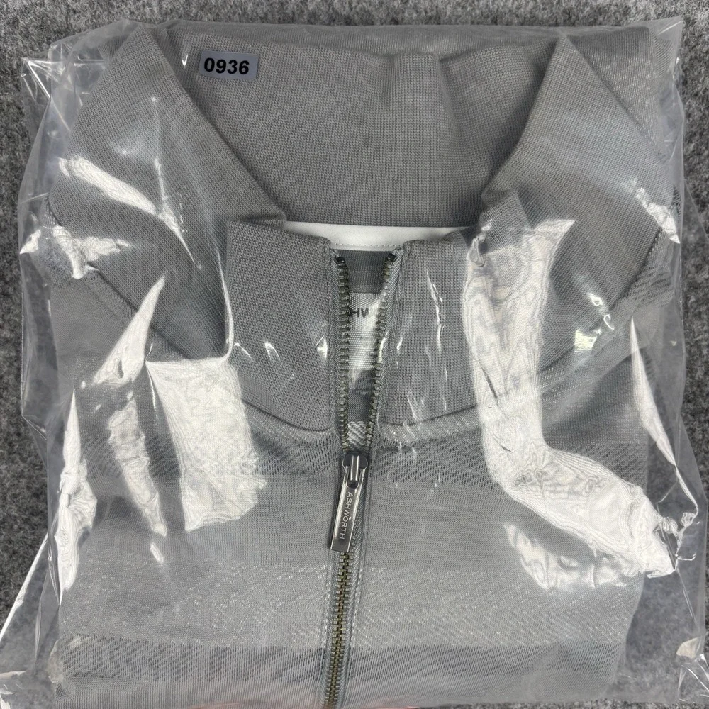 Ashworth Quarter Zip Pullover Mens XL Gray Striped Golf Sweater Cotton‎ Blend